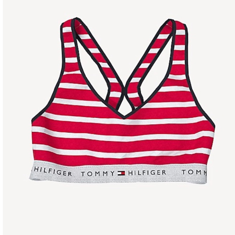 Tommy Hilfiger Red and White Striped Bra